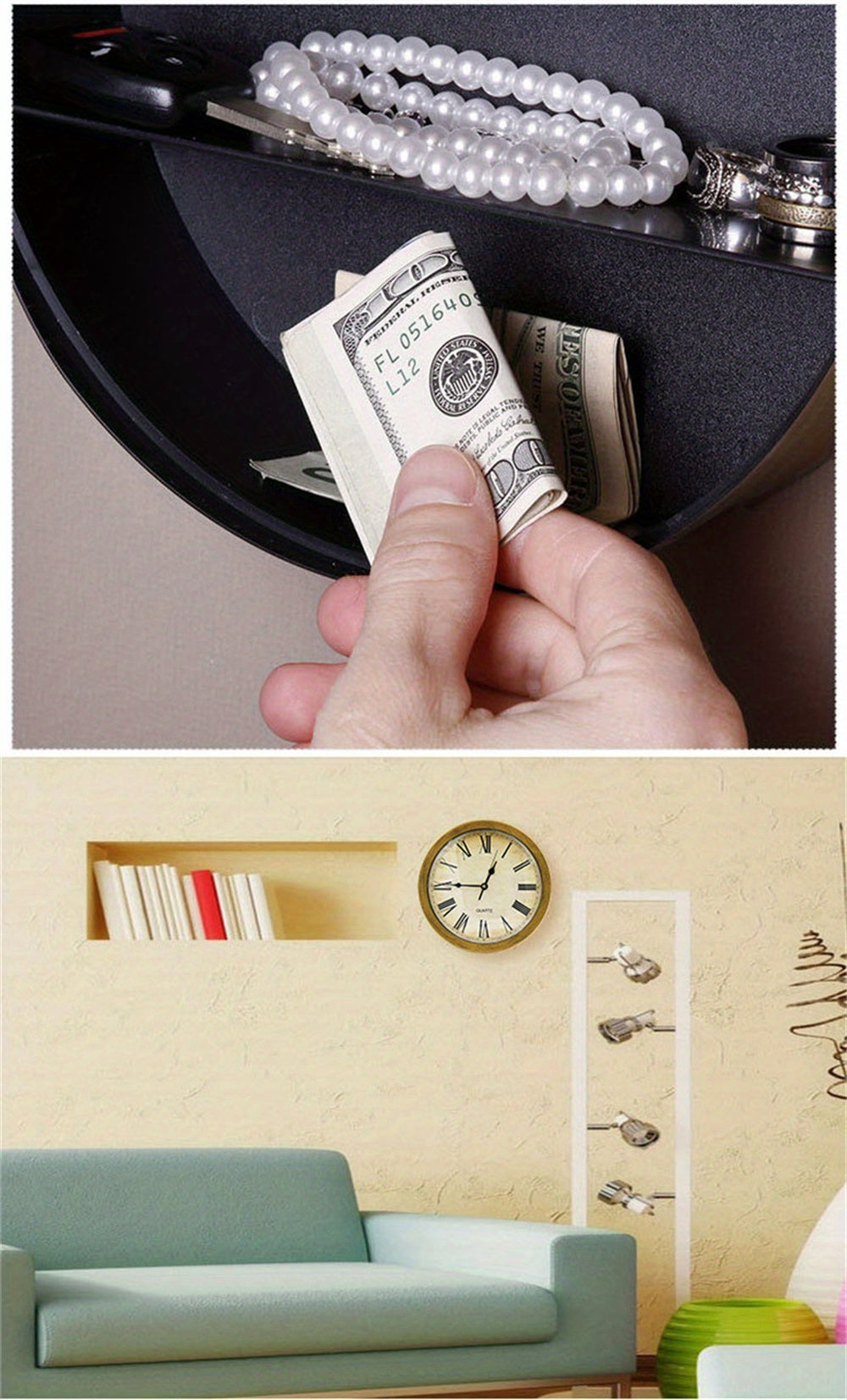 Gold/White Multifunctional Wall Clock with Storage Box, 25cm, Safe and Fun Design