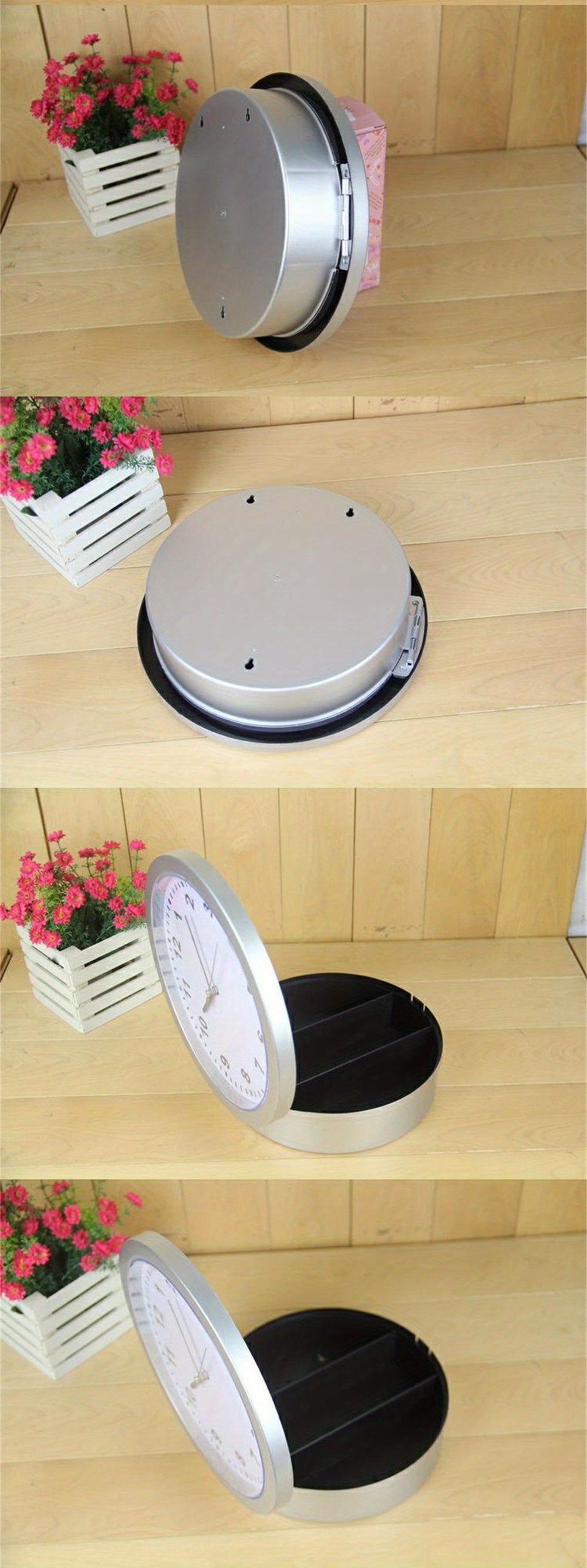 Gold/White Multifunctional Wall Clock with Storage Box, 25cm, Safe and Fun Design