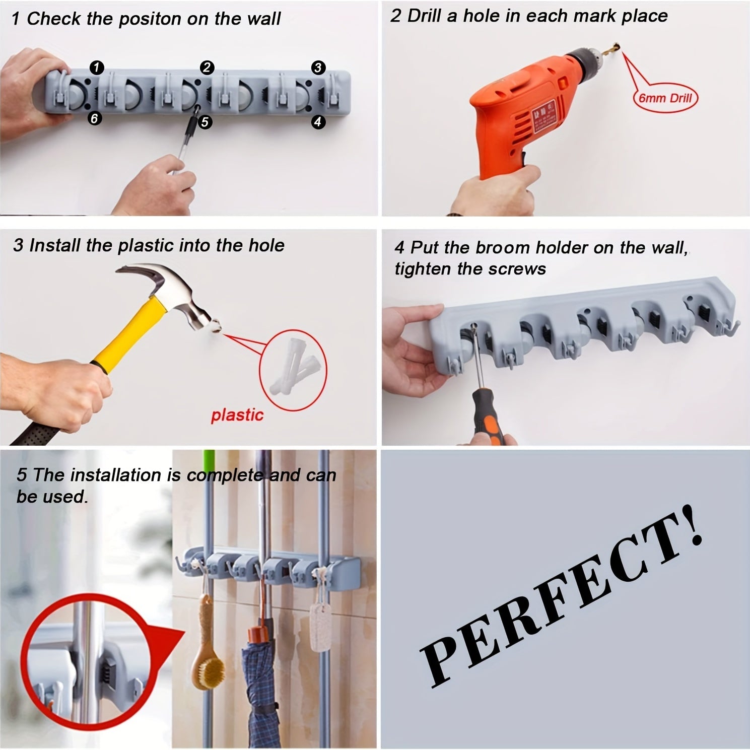 1pc Broom Holder, Wall Mounted Garden Tool Organizer, Home Laundry Room, Closet
