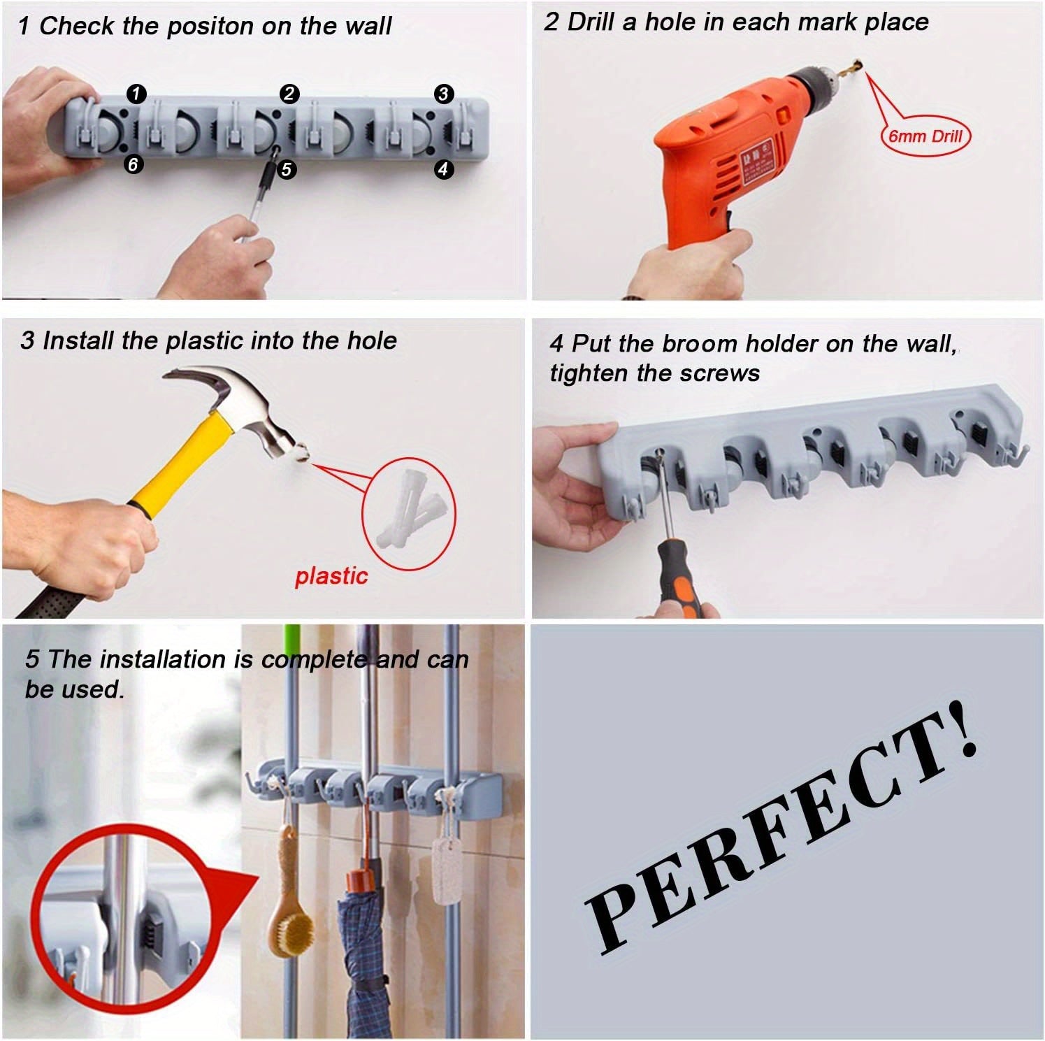 1pc Broom Holder, Wall Mounted Garden Tool Organizer, Home Laundry Room, Closet