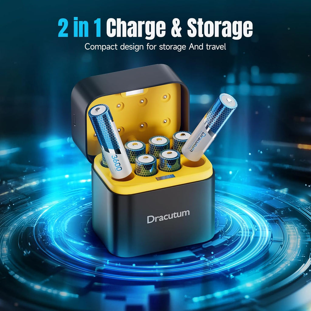 Rechargeable AA Lithium Batteries with Charger 8-Pack 3600Mwh
