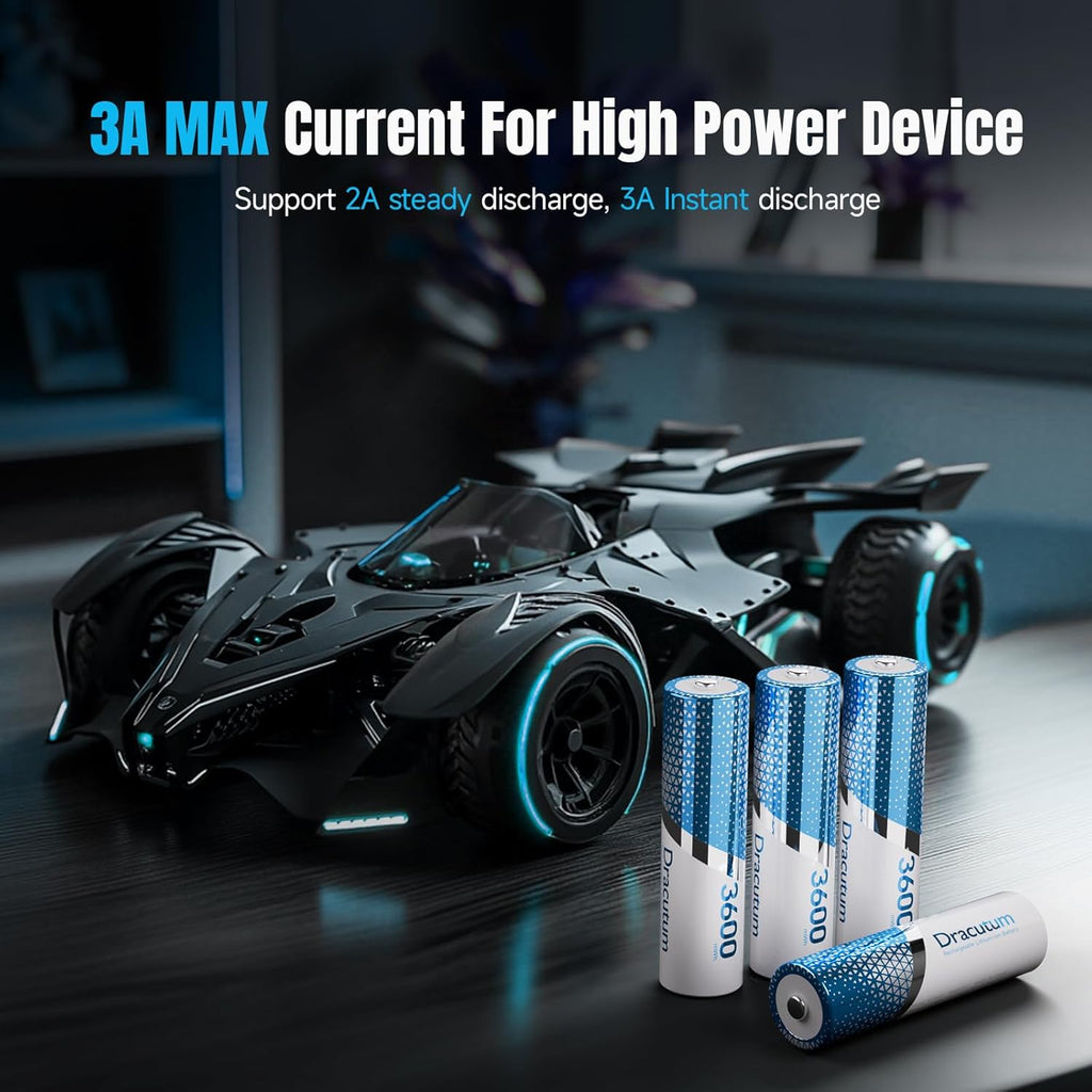 Rechargeable AA Lithium Batteries with Charger 8-Pack 3600Mwh