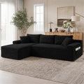 95" Cloud Sectional Sofa Deep Seat Boneless Couch Modular L-Shaped Couch, Left Chaise Corduroy Sofa for Living Room, Black
