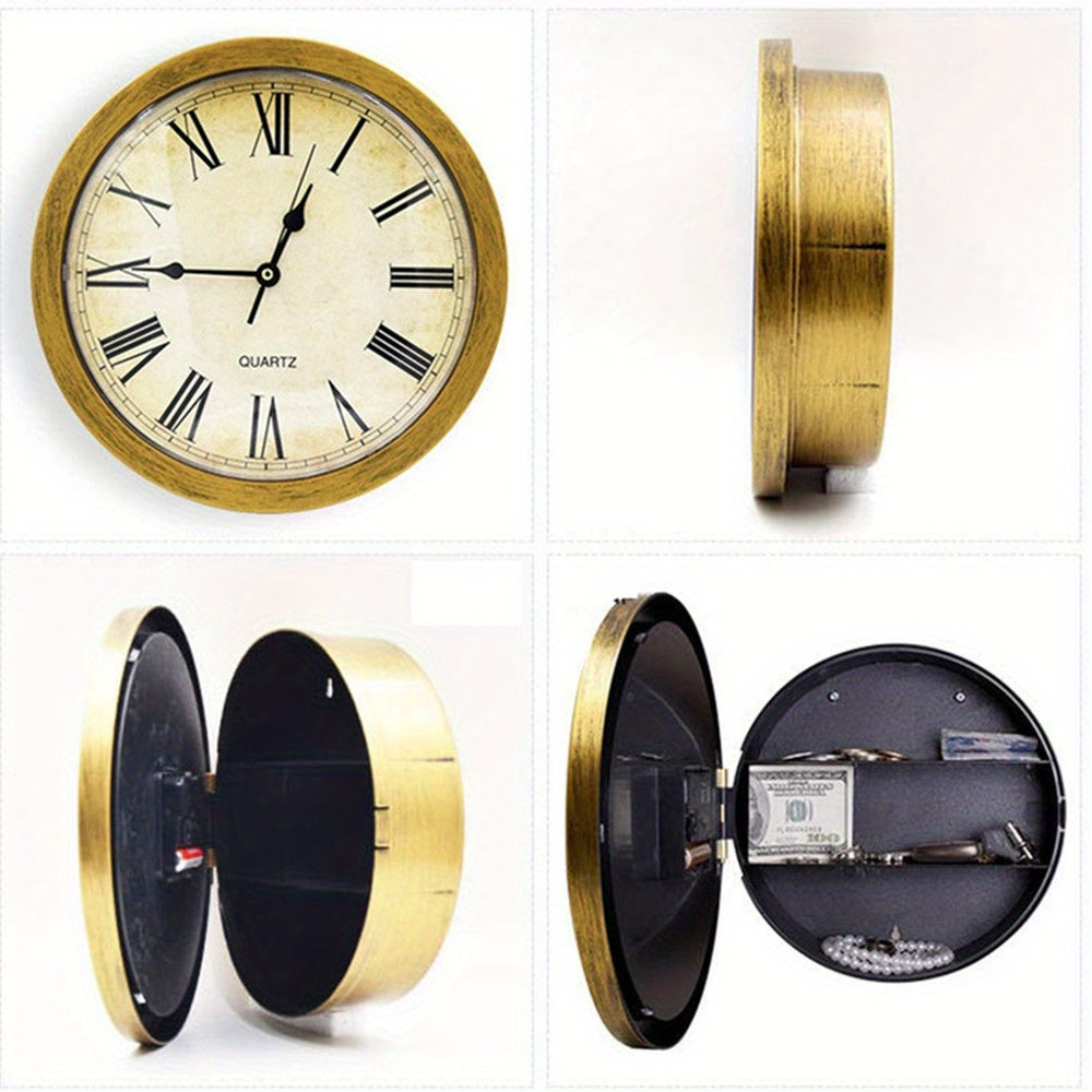 Gold/White Multifunctional Wall Clock with Storage Box, 25cm, Safe and Fun Design