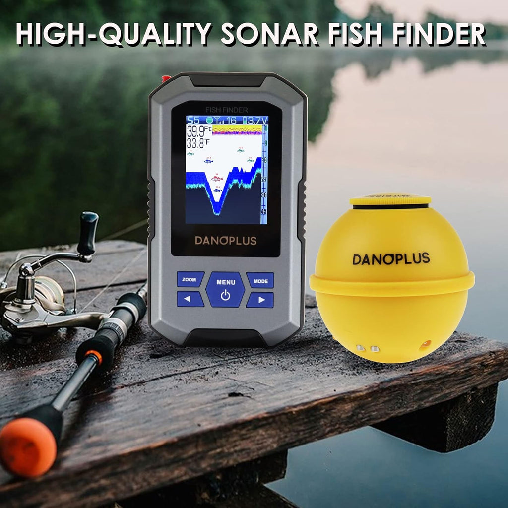 Portable Fish Finder Large HD Display Wireless Depth Finders for Boats with 147 Feet Depth Detection Sensor, Rechargeable Castable Fish Finder Display Fish, Temp
