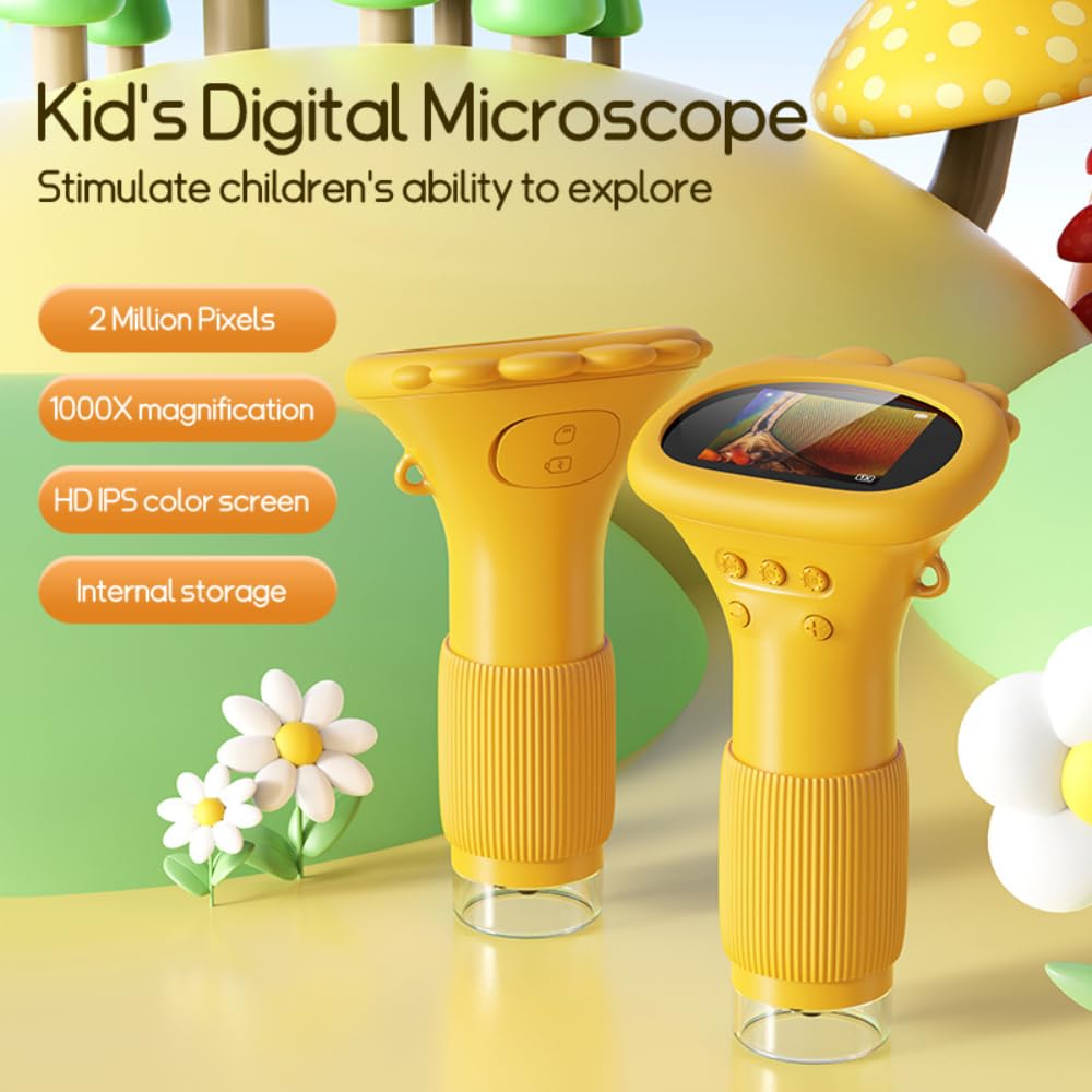 Kids Microscope - 1000X Buggy Lens Portable Microscope for Kids, Photo & Video Miniscope Pocket Microscope Toy, 2'' Digital Screen | Ideal for Boys & Girls Age 3-12