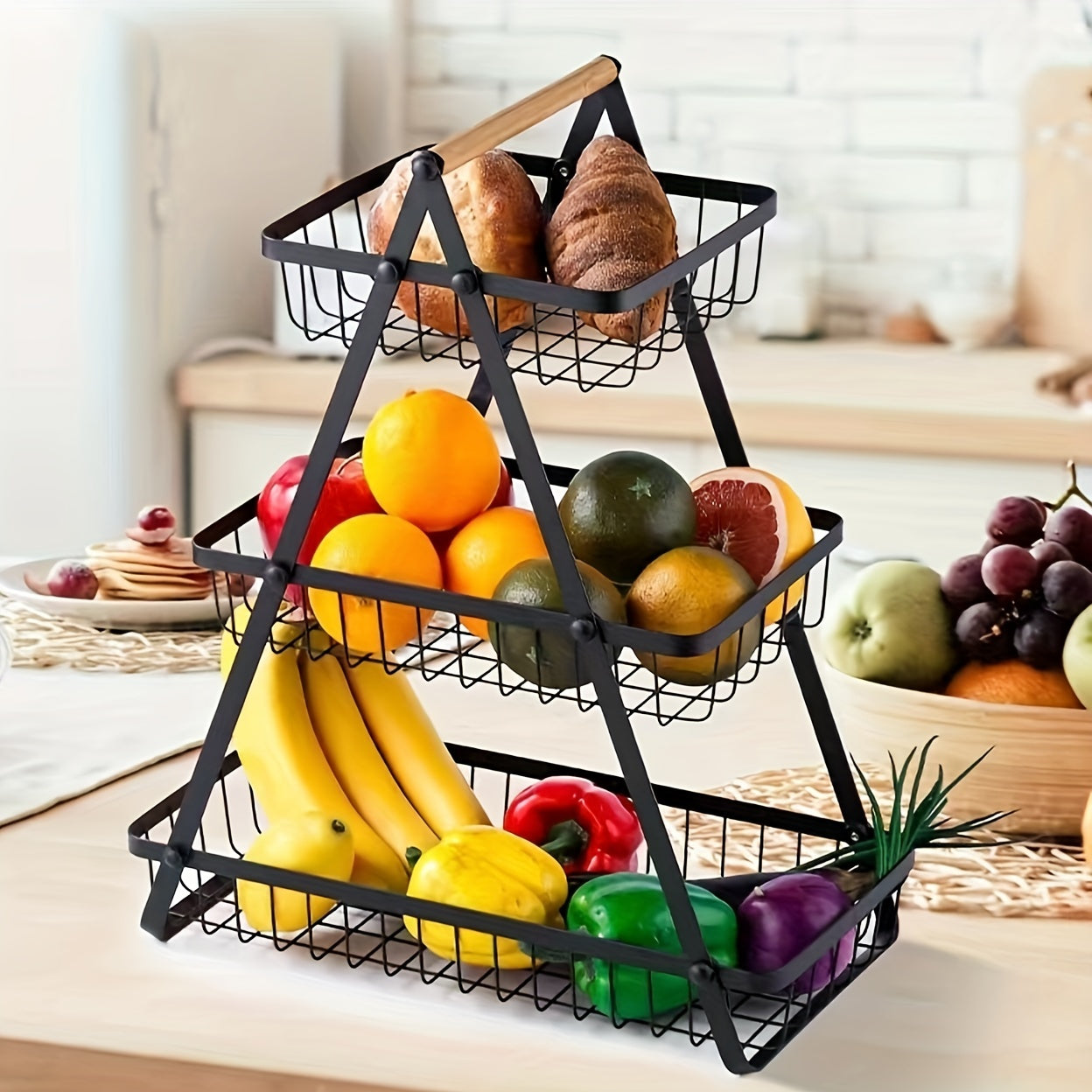 Heavy-Duty Iron Fruit Basket with Detachable Layers