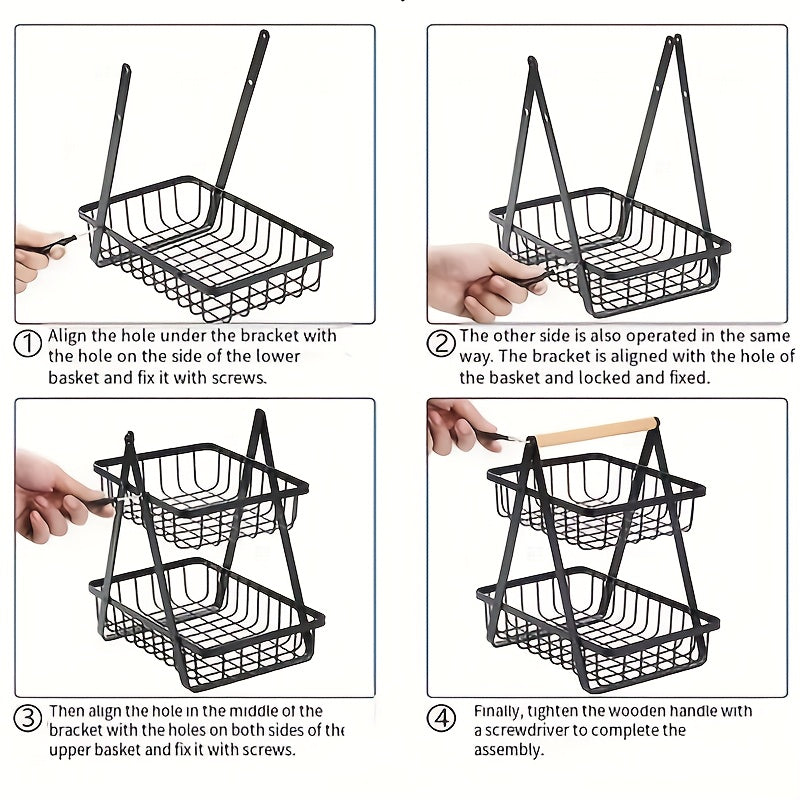 Heavy-Duty Iron Fruit Basket with Detachable Layers