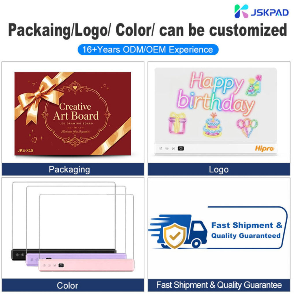 Glow LED Drawing Board with Music Sync & Foldable Stand, Light up Acrylic Note Board