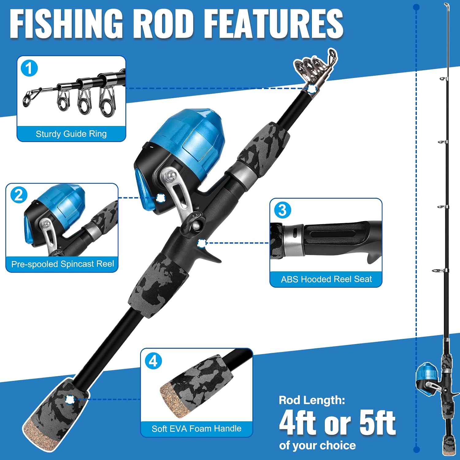 Kids Fishing Pole with Spincast Reel Telescopic Fishing Rod Combo Full Kits for Boys, Girls, and Adults