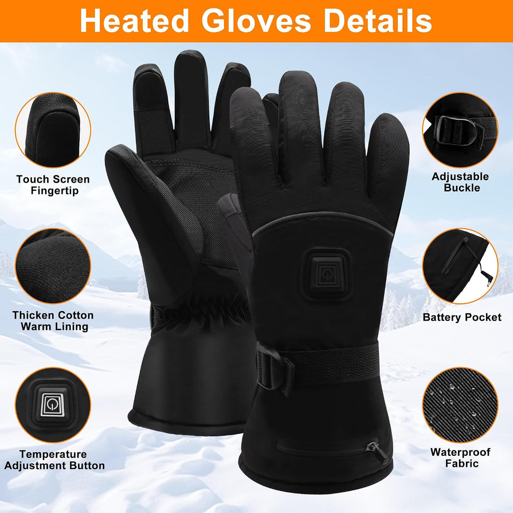 Spring Electric Rechargeable Battery Heated Gloves - Waterproof Touchscreen for Outdoor Sports, Hiking, Skiing, Running, Work