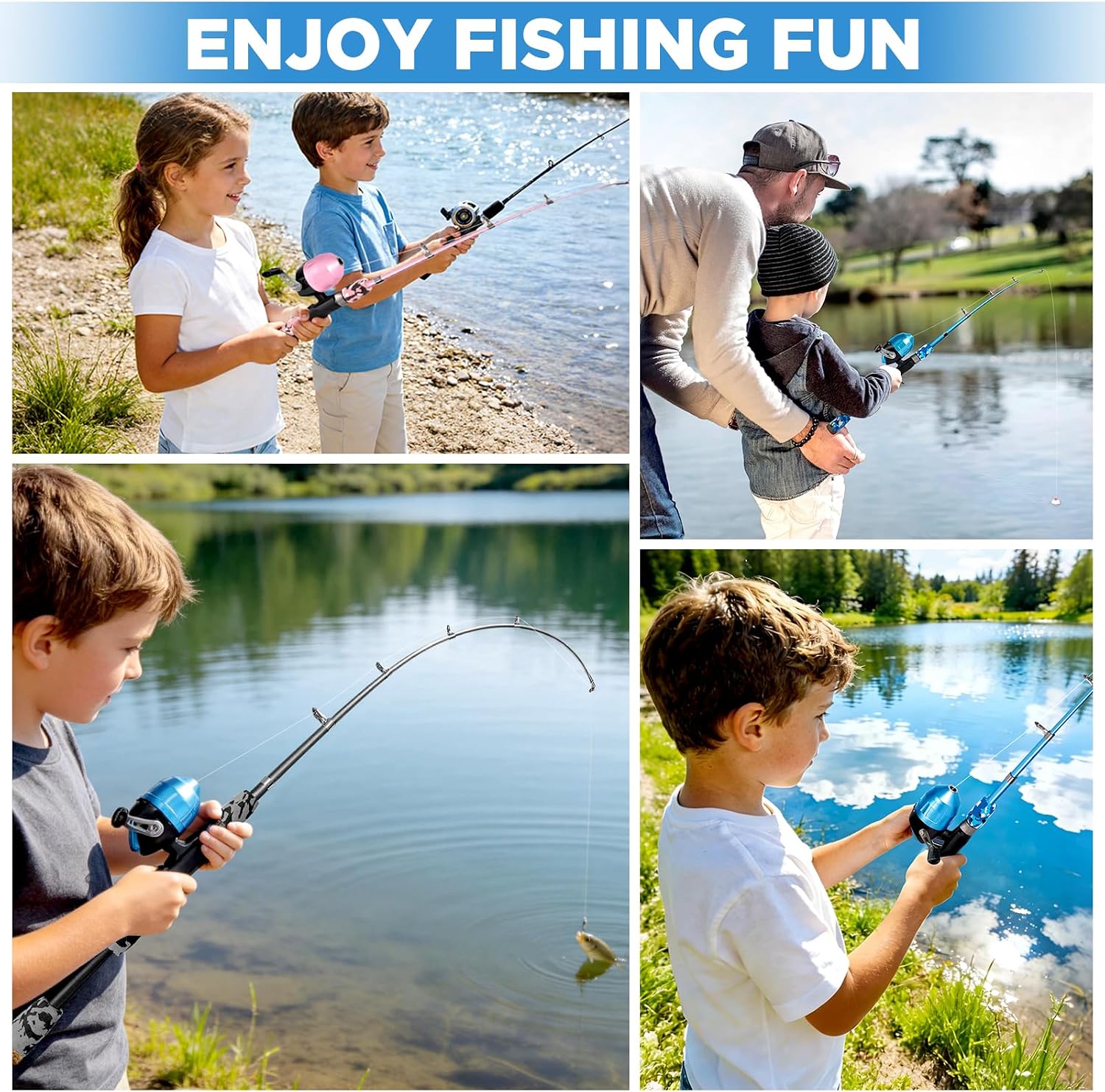 Kids Fishing Pole with Spincast Reel Telescopic Fishing Rod Combo Full Kits for Boys, Girls, and Adults