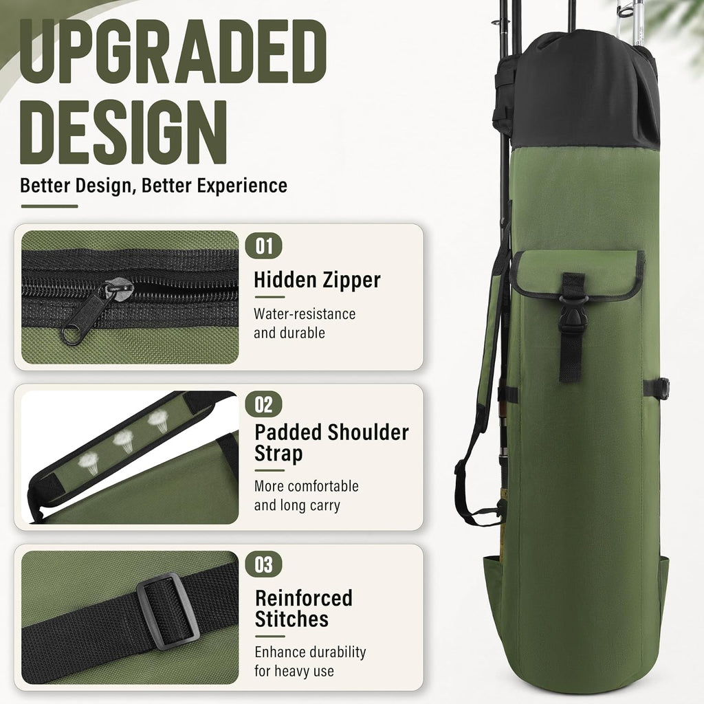 Fishing Rod Bag Pole Holder, Portable Fishing Rod Case Carrier Canvas Pole Storage Bag Travel Carry Case Waterproof Fishing Tackle Gear Organizer