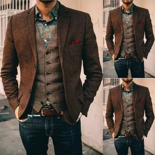 (Only Coat) Suit Brown Herringbone Blazer