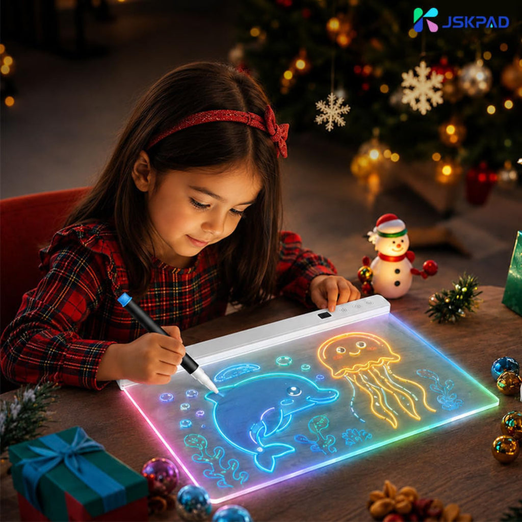 Glow LED Drawing Board with Music Sync & Foldable Stand, Light up Acrylic Note Board