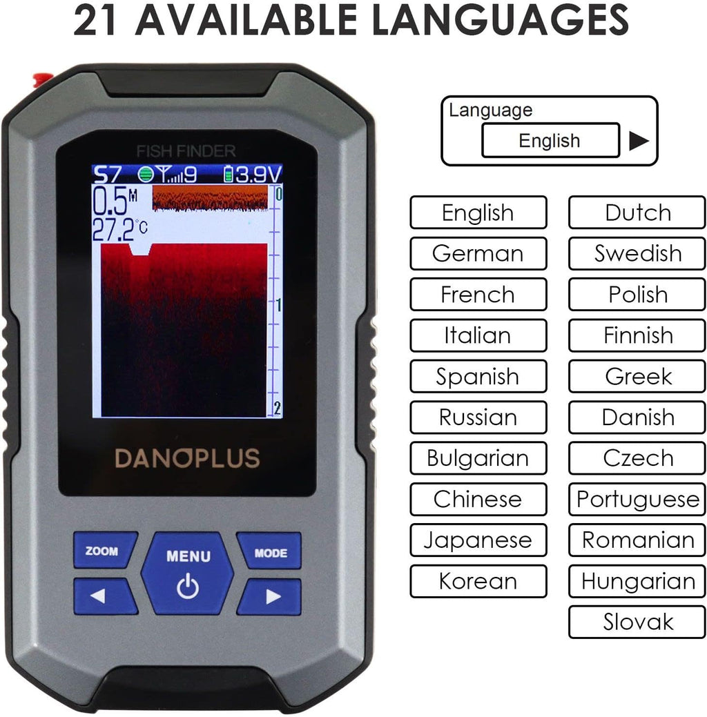 Portable Fish Finder Large HD Display Wireless Depth Finders for Boats with 147 Feet Depth Detection Sensor, Rechargeable Castable Fish Finder Display Fish, Temp