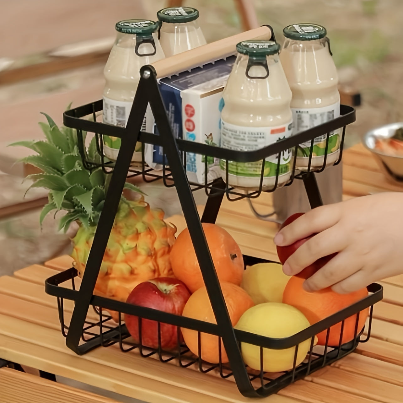 Heavy-Duty Iron Fruit Basket with Detachable Layers