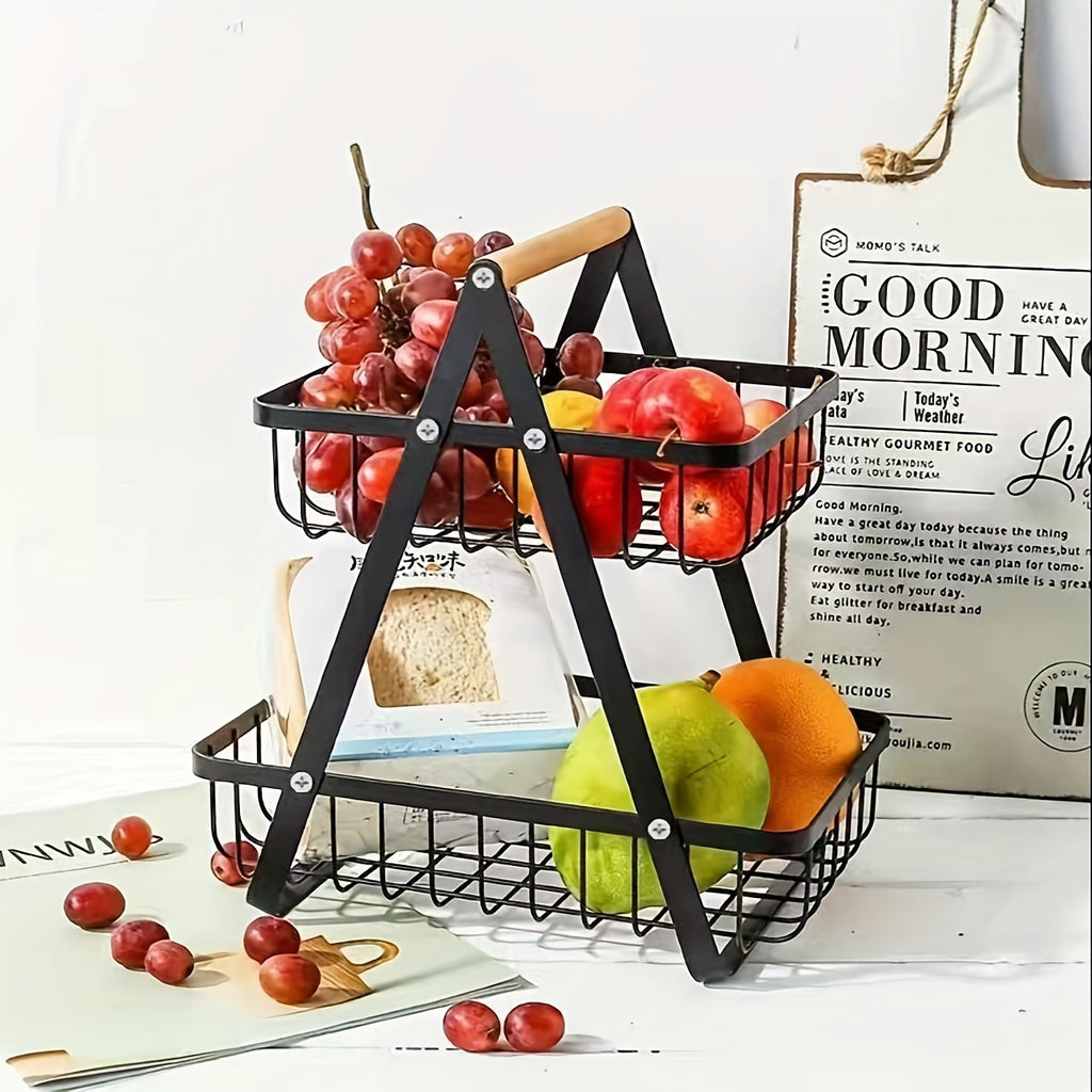 Heavy-Duty Iron Fruit Basket with Detachable Layers