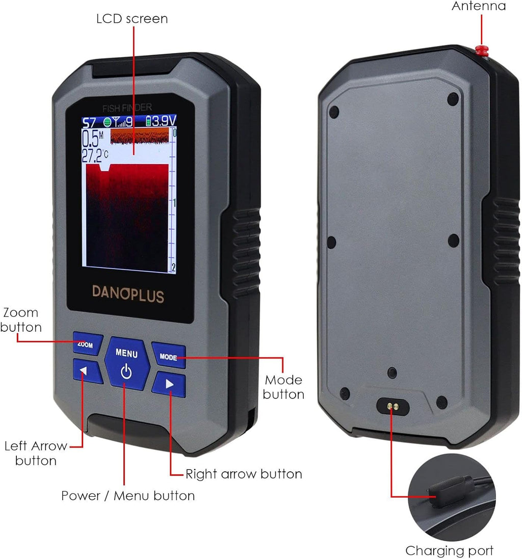 Portable Fish Finder Large HD Display Wireless Depth Finders for Boats with 147 Feet Depth Detection Sensor, Rechargeable Castable Fish Finder Display Fish, Temp