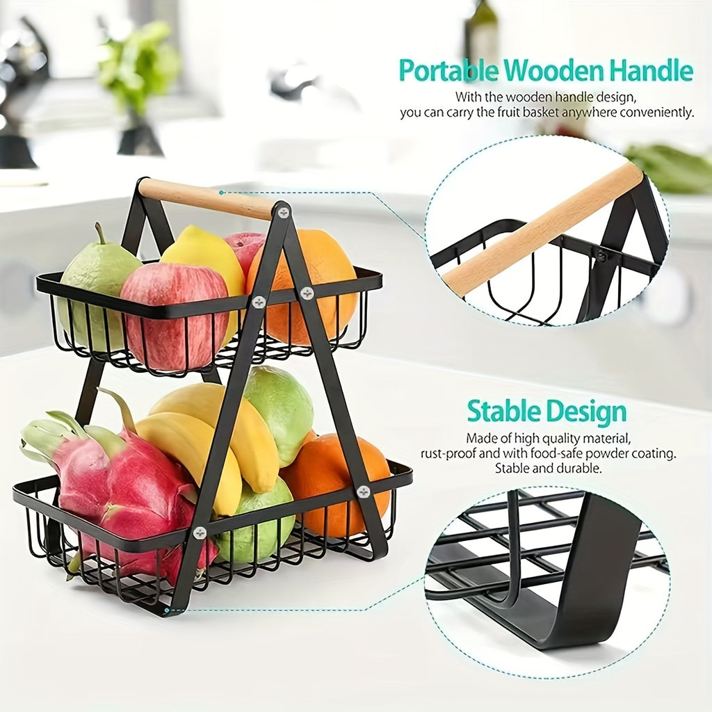 Heavy-Duty Iron Fruit Basket with Detachable Layers