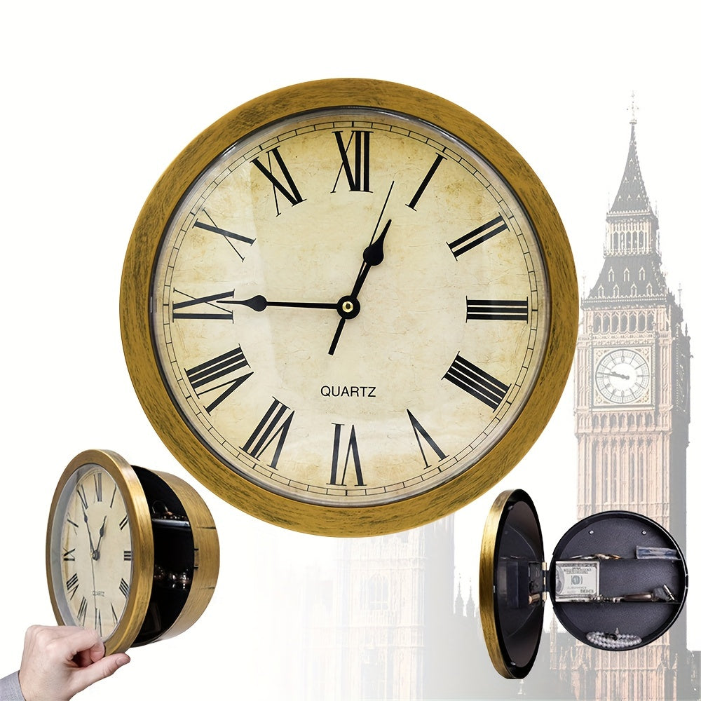 Gold/White Multifunctional Wall Clock with Storage Box, 25cm, Safe and Fun Design
