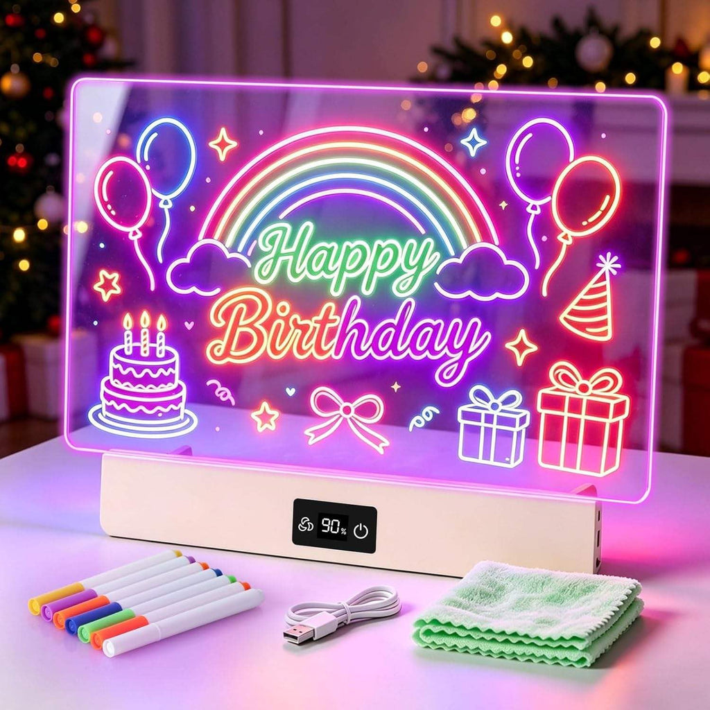 Glow LED Drawing Board with Music Sync & Foldable Stand, Light up Acrylic Note Board