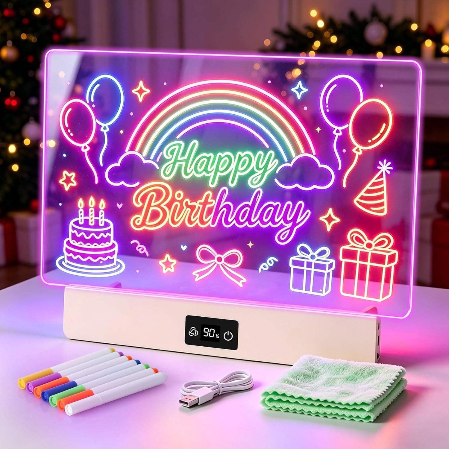 Glow LED Drawing Board with Music Sync & Foldable Stand, Light up Acrylic Note Board