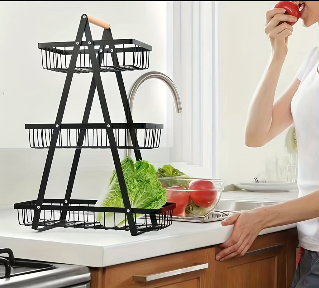 Heavy-Duty Iron Fruit Basket with Detachable Layers