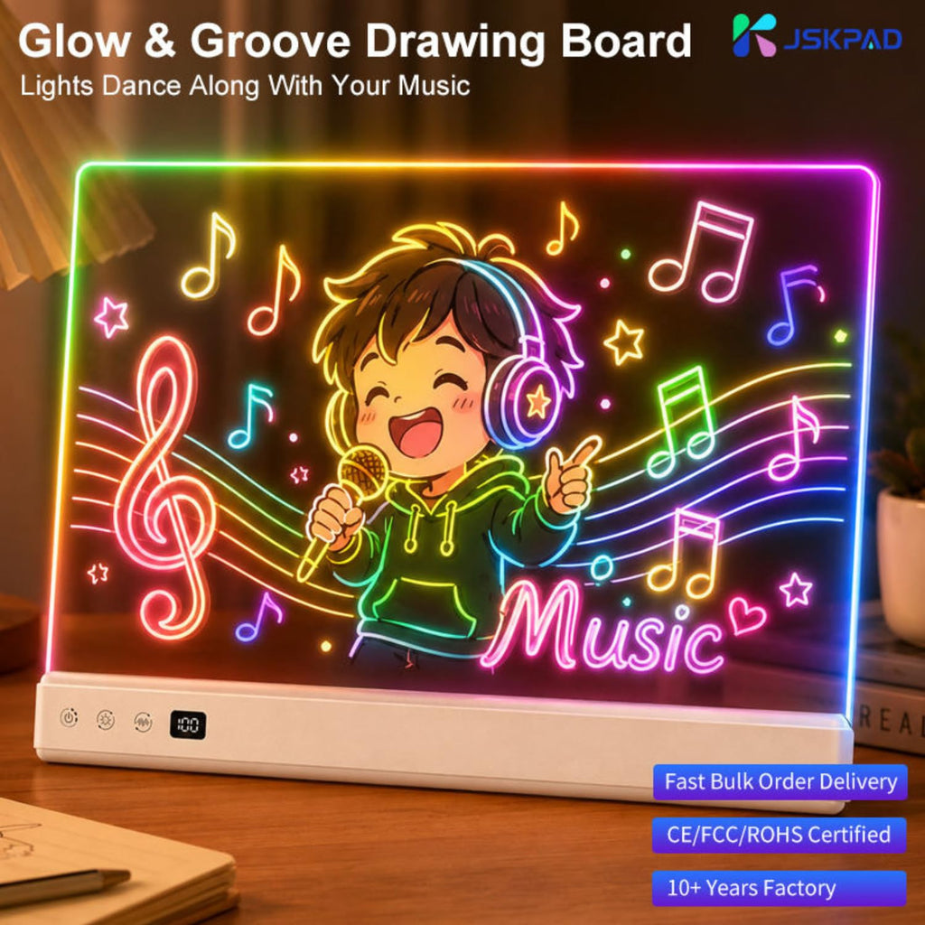 Glow LED Drawing Board with Music Sync & Foldable Stand, Light up Acrylic Note Board
